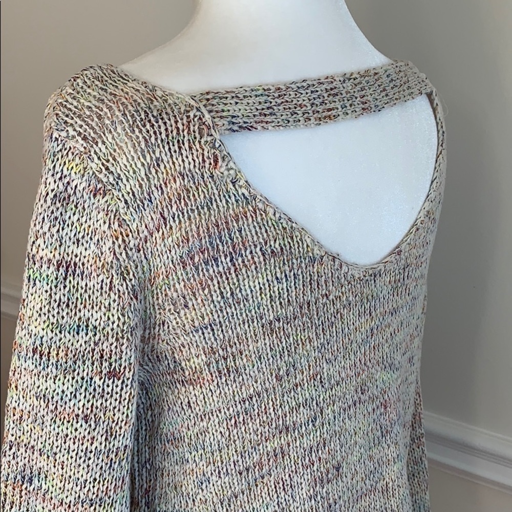 LOFT Lattice Back Multicolor Pullover Sweater M - image 3